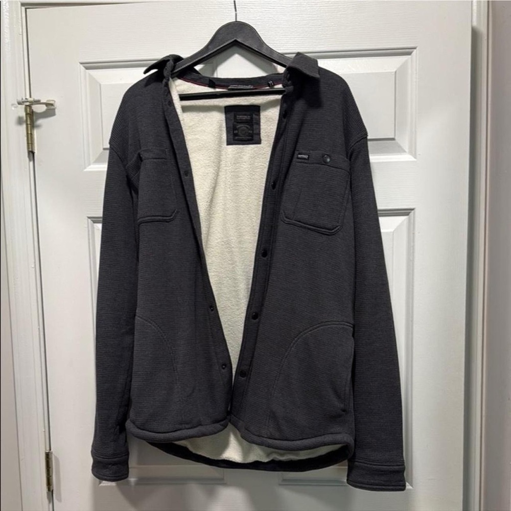 Black Button-Up Jacket with Cream Lining